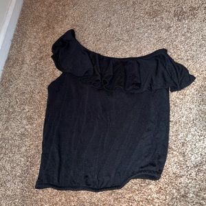 Off the shoulder, ruffled black dress top